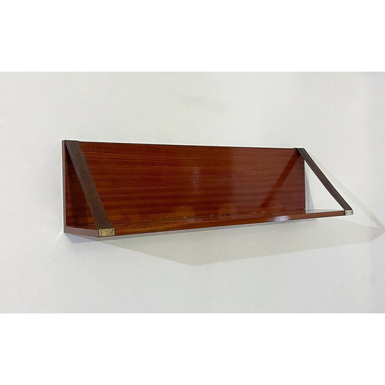 Image 1 of Paire d'étagères vintage en bois et cuir, Italie 1960