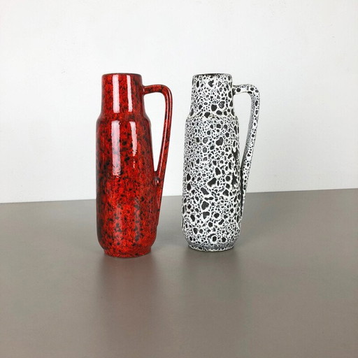 Deux vases Vintage en lave grasse émaillée par Scheurich Allemagne 1970