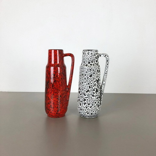 Deux vases Vintage en lave grasse émaillée par Scheurich Allemagne 1970