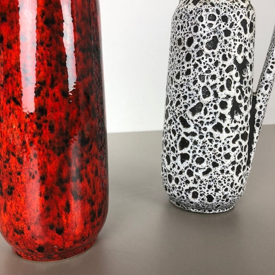 Image 1 of Deux vases Vintage en lave grasse émaillée par Scheurich Allemagne 1970