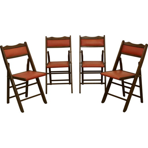 Ensemble de 4 chaises pliantes Art Déco en bois de cèdre, Chine 1950