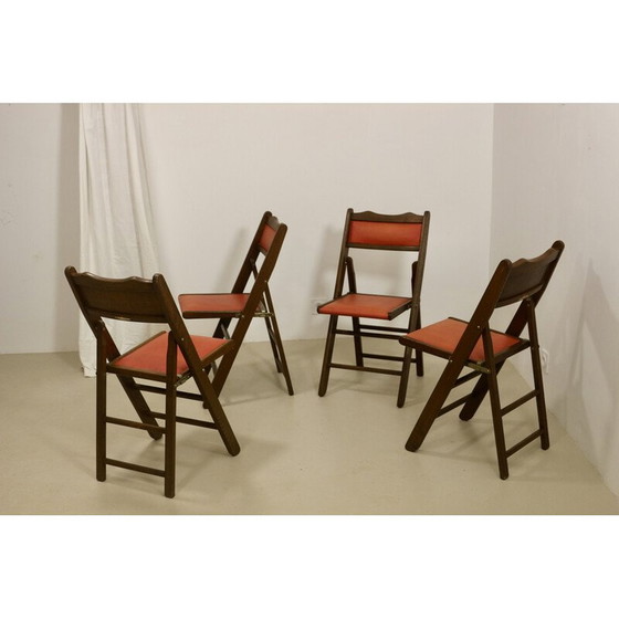 Image 1 of Ensemble de 4 chaises pliantes Art Déco en bois de cèdre, Chine 1950