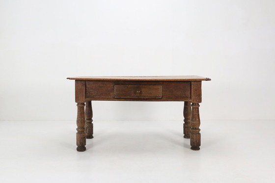 Image 1 of Ancienne console belge en chêne avec tiroir, vers 1740
