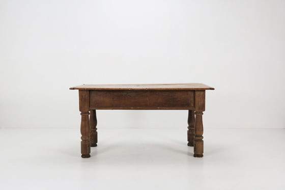 Image 1 of Ancienne console belge en chêne avec tiroir, vers 1740