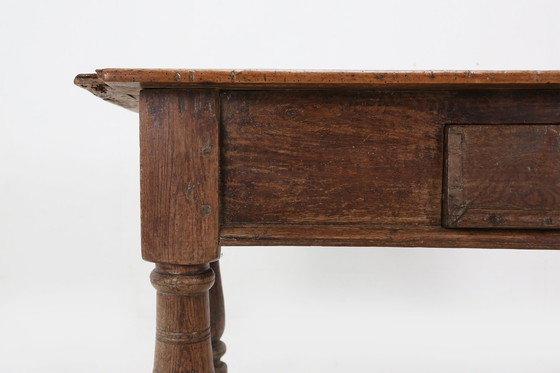 Image 1 of Ancienne console belge en chêne avec tiroir, vers 1740