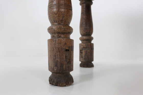 Image 1 of Ancienne console belge en chêne avec tiroir, vers 1740