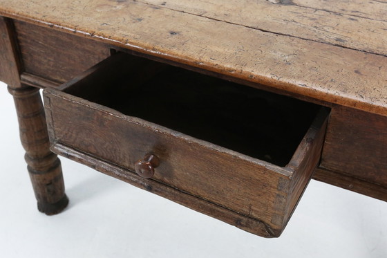 Image 1 of Ancienne console belge en chêne avec tiroir, vers 1740