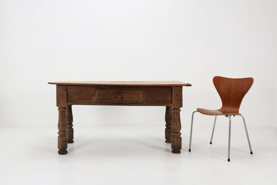 Image 1 of Ancienne console belge en chêne avec tiroir, vers 1740