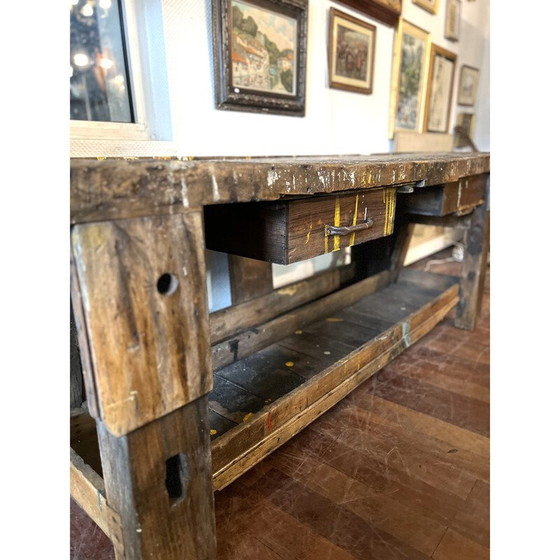 Image 1 of Etabli de peintre vintage avec 2 tiroirs