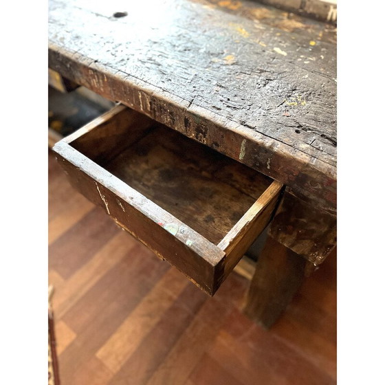 Image 1 of Etabli de peintre vintage avec 2 tiroirs