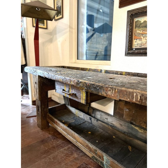 Image 1 of Etabli de peintre vintage avec 2 tiroirs