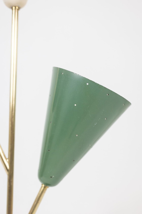 Image 1 of Stilnovo Lamp with 3 Lights in Lacquered Sheet Metal and Brass, 1960s