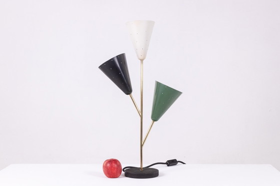 Image 1 of Stilnovo Lamp with 3 Lights in Lacquered Sheet Metal and Brass, 1960s