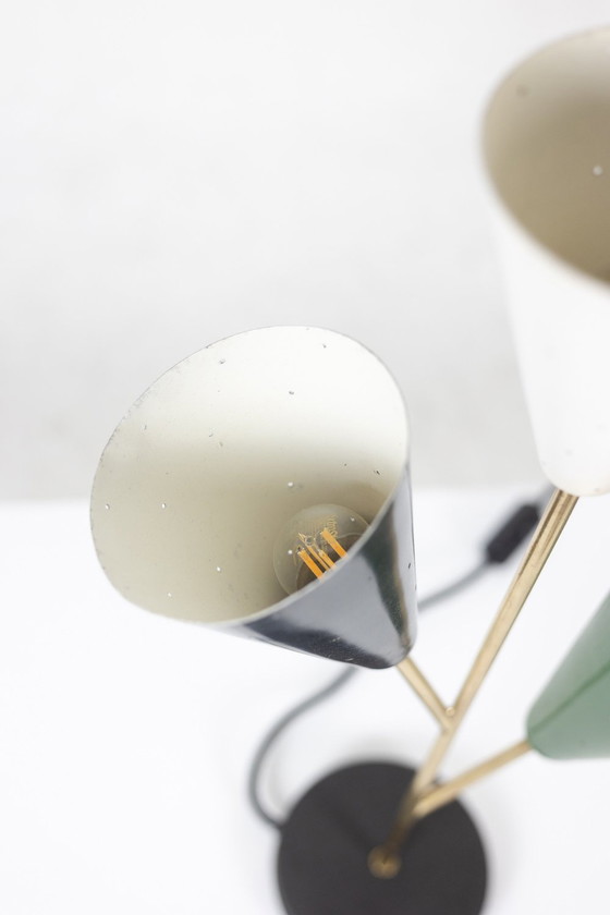 Image 1 of Stilnovo Lamp with 3 Lights in Lacquered Sheet Metal and Brass, 1960s