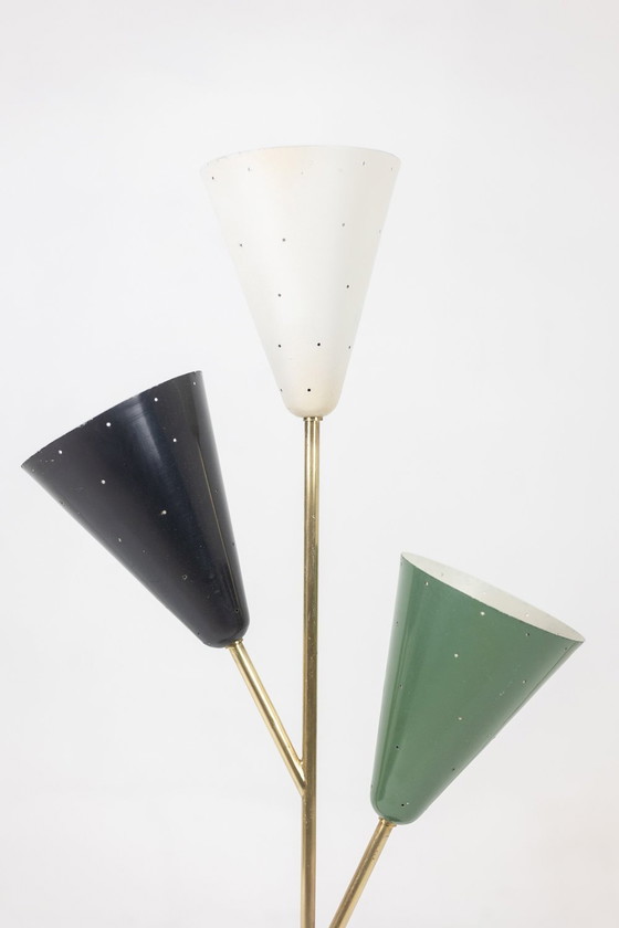 Image 1 of Stilnovo Lamp with 3 Lights in Lacquered Sheet Metal and Brass, 1960s