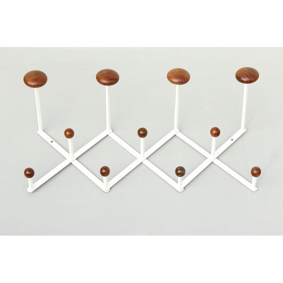 Image 1 of Porte-manteau vintage en métal laqué blanc et bois brun, années 1960