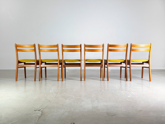 Image 1 of Lot de 6 chaises Midcentury teck design danois jaune 1960