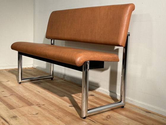 Image 1 of Banc design Mid Century avec finition en skaï