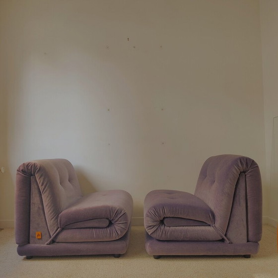 Image 1 of Paire de fauteuils vintage en velours mohair violet pour Salotti Pd, Italie 1970