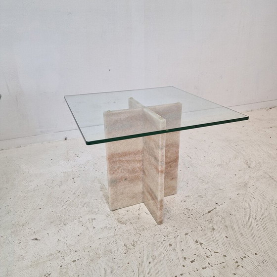 Image 1 of Ensemble de 3 tables basses vintage en marbre et verre, Italie 1980