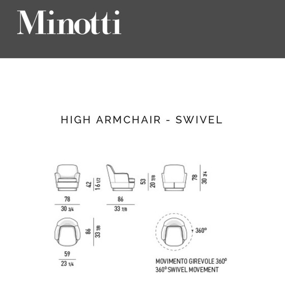 Image 1 of Fauteuil pivotant Minotti Jaques en cuir Aspen