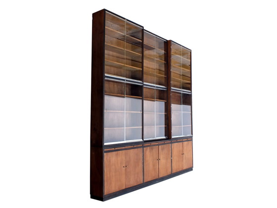 Image 1 of Grande Bibliothèque Italienne Art Decò Design Rational Autarchy Years '30 In Walnuts Glass