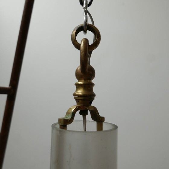 Image 1 of Suspension vintage en laiton et verre par Holophane, France 1920