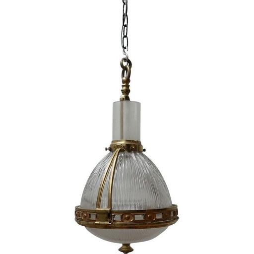 Suspension vintage en laiton et verre par Holophane, France 1920