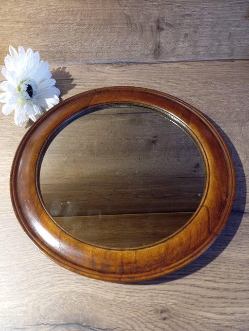 Petit Miroir Rond Bois Massif Style Régence, Fin Xix