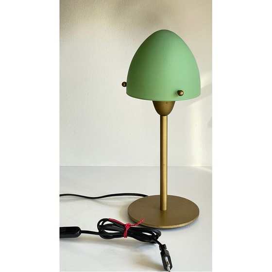 Image 1 of Lampe champignon Sce vintage en acier et verre opalin