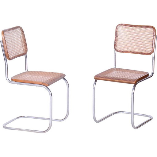 Paire de chaises Bauhaus vintage en chrome et hêtre pour Robert Slezak, Tchécoslovaquie 1930