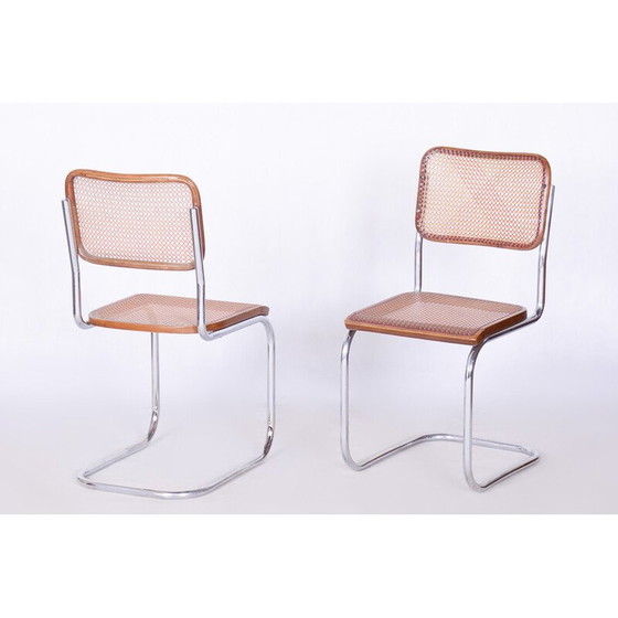 Image 1 of Paire de chaises Bauhaus vintage en chrome et hêtre pour Robert Slezak, Tchécoslovaquie 1930