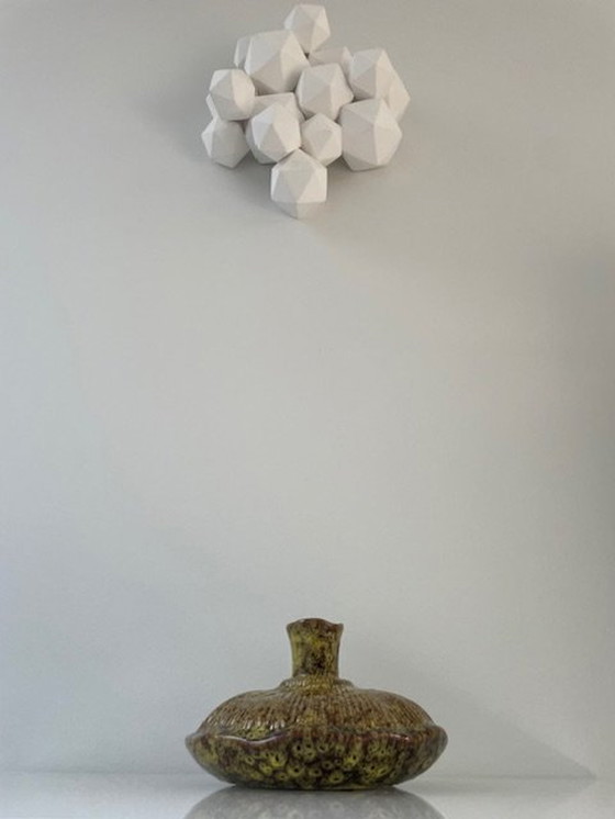 Image 1 of Vase design Fungo vert mousse/brun en céramique émaillée