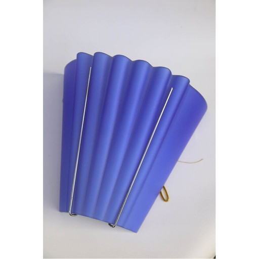 Paire d'appliques vintage en verre de Murano plissé bleu, Italie 1970