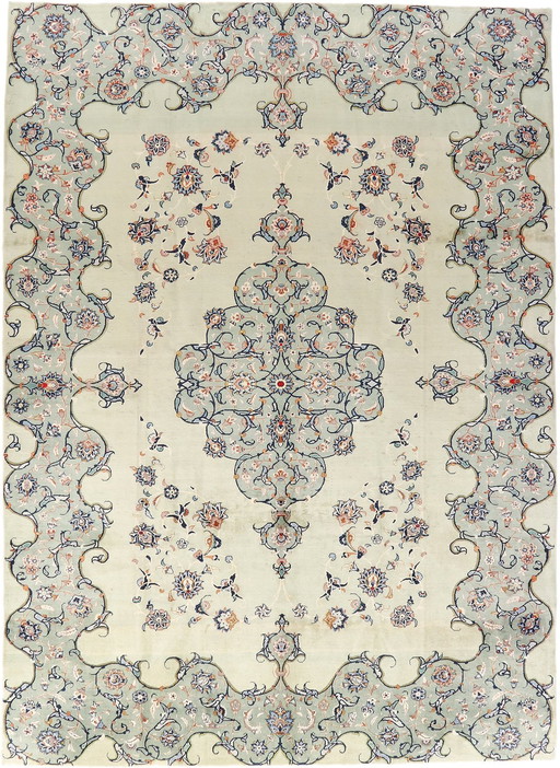 Véritable tapis d'Orient Kashan noué à la main en liège 4,10 X 3,00 No. 24609