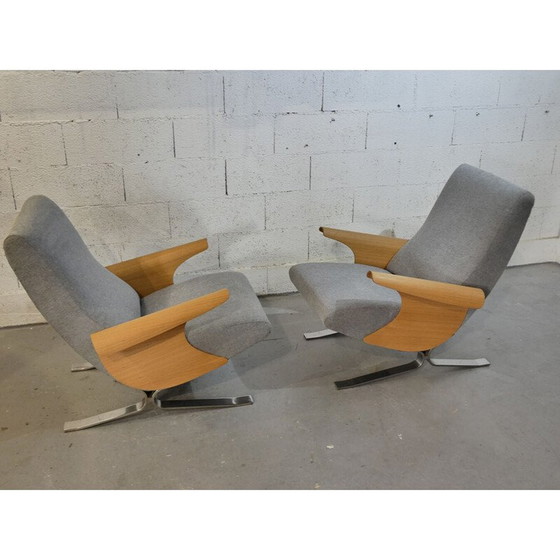Image 1 of Paire de fauteuils vintage en chêne et tissu par François Letourneur pour Maurice Mourra, 1961