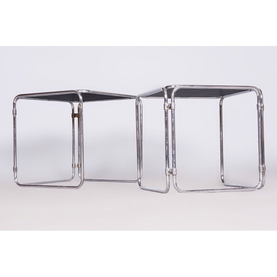 Image 1 of Tables gigognes vintage en acier chromé et verre Opaxit, Tchécoslovaquie 1960