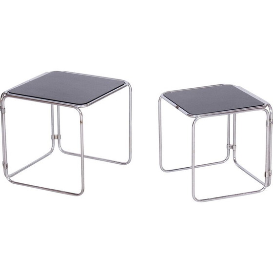 Image 1 of Tables gigognes vintage en acier chromé et verre Opaxit, Tchécoslovaquie 1960