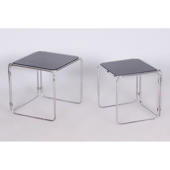 Image 1 of Tables gigognes vintage en acier chromé et verre Opaxit, Tchécoslovaquie 1960