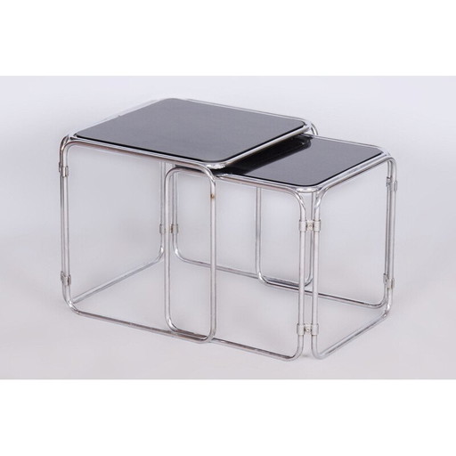 Tables gigognes vintage en acier chromé et verre Opaxit, Tchécoslovaquie 1960