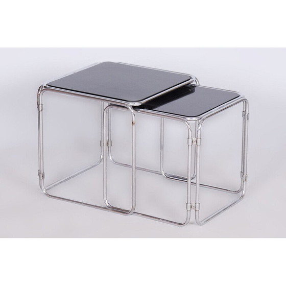 Image 1 of Tables gigognes vintage en acier chromé et verre Opaxit, Tchécoslovaquie 1960