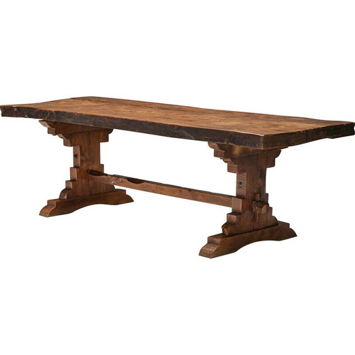 Table vintage en chêne brutaliste, France