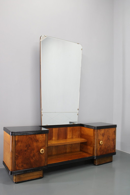 1940S Armoire à Miroir Italienne Art Déco en Noyer