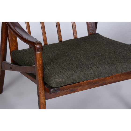 Image 1 of Paire de fauteuils du milieu du siècle en bois de hêtre teinté et tissu, Tchécoslovaquie, années 1960