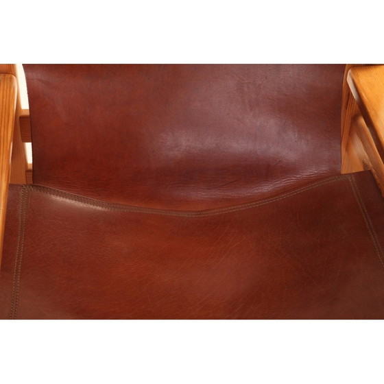 Image 1 of Fauteuils vintage en cuir et bois de pin, Suède 1960
