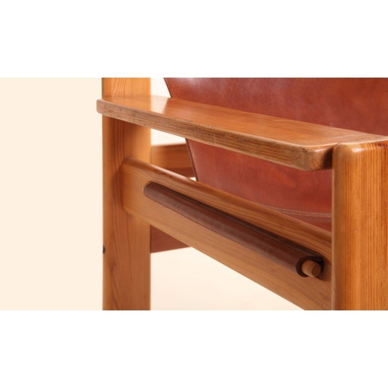 Image 1 of Fauteuils vintage en cuir et bois de pin, Suède 1960