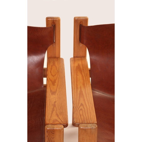 Image 1 of Fauteuils vintage en cuir et bois de pin, Suède 1960