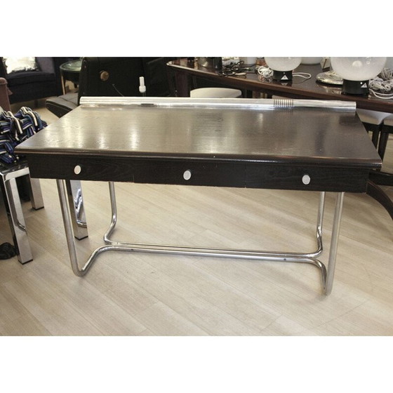 Image 1 of Bureau vintage en métal chromé tubulaire et bois, Italie 1970