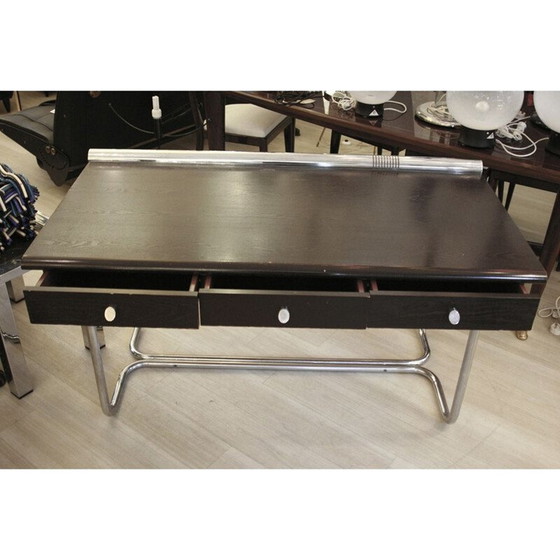 Image 1 of Bureau vintage en métal chromé tubulaire et bois, Italie 1970