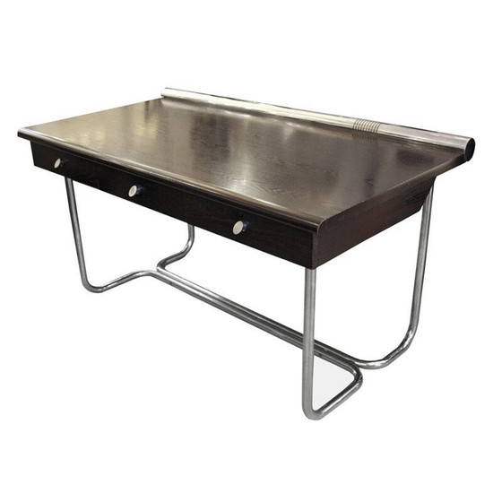 Image 1 of Bureau vintage en métal chromé tubulaire et bois, Italie 1970